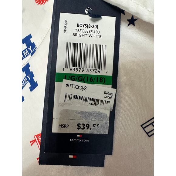 Tommy Hilfiger Boys Button-Up Shirt White Logo Print Size L (16/18) NWT - Picture 7 of 8